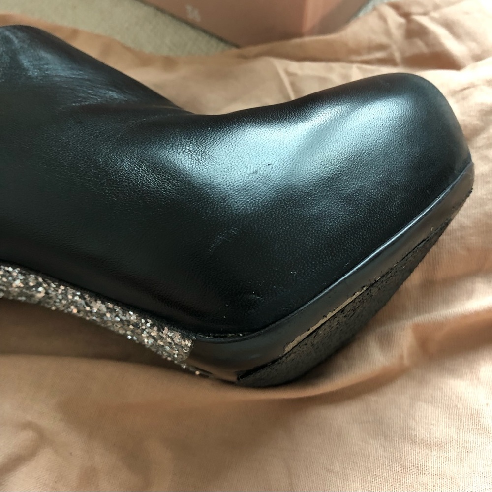 MIU MIU Calzature Donna Nappa Glitter Platform Black Leather Booties 6 - Picture 7 of 16